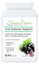 Load image into Gallery viewer, Nomara Organics Acai Berry Immune Support. 100 capsules, potent Acai powder +high quality vitamins , minerals & herbs..