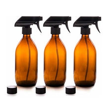 Load image into Gallery viewer, Amber Glass Spray Bottles 3 x 500ml by Nomara Organics®. Eco-friendly, BPA-free, Reusable for Cleaning-Aromatherapy-Essential Oils-Plants-Hair-Pet care & DIY.