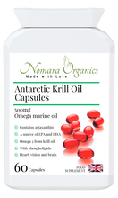 Load image into Gallery viewer, Nomara organics Antarctic Krill Oil Capsules. A rich source of EPA and DHA for maintenance of normal blood pressure, heart function and vision.