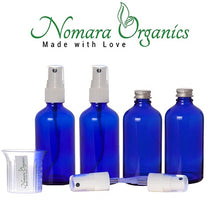 Load image into Gallery viewer, Nomara Organics® Glass Leak Proof Blue Atomizer Spray Bottles, 4 x30ml. Refillable-Handbag- Organic-Beauty-Lotion-essential oil-Herbal liquids