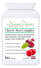 Load image into Gallery viewer, Nomara Organics Cherry-Beet Complex. 60 capsules of a natural extract from cherries and beetroot powder. Boosts energy and supports immunity.