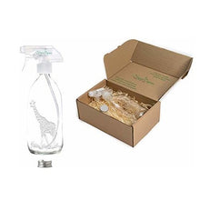Load image into Gallery viewer, 1pc Giraffe Laser Engraved Glass Spray Bottle 500ml by Nomara Organics®. Nestled on straw, BPA-free pump. Re-usable, ideal for a Gift, Bathroom, Kitchen, Flower vase, Ornament, Hair care, Room sprays, Essential oil blends, Cleaning