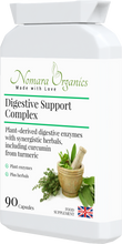 Load image into Gallery viewer, Nomara Organics Digestive Support Complex. 90 capsules of plant-derived enzymes, herbs & curcumin. Dairy & gluten-free and Kosher approved.