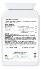 Load image into Gallery viewer, Nomara Organics Dietary Fibre Capsules. A blend of insoluble and soluble fibres from psyllium husk and apple pectin. For relief of constipation, diarrhroea, heamorrhoids and IBS.