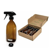 Load image into Gallery viewer, Nomara Organics® Amber Glass Spray Flask 3 x 300ml. Boxed, on straw, 3 pumps & Caps. Eco-friendly, Re-usable for Gift-Birthday, Organic products for Hair care, Cleaning, Bathroom. Kitchen, DIY