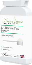 Load image into Gallery viewer, L-Glutamine Pure Powder. 100g powder of the most abundant amino acid in the body.  Is the building block for cell structure in muscle, gut, internal organs, skin and hair.