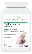 Load image into Gallery viewer, Noimara Organics Gut Flora Active Defence. 30 capsules, multi-strain live cultures,strenth of 4 billion per capsule. For gut flora balance, a healthy digestive function and immunity.
