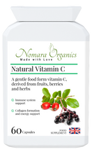 Load image into Gallery viewer, Nomara Organics Natural Vitamin C. Non-acidic, naturally sourced from fruits and herbs. Supports immunity, protects against fatigue and infections.