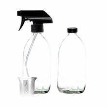 Load image into Gallery viewer, Nomara Organics® Clear Glass Spray Bottles 2 x 500ml. With black BPA-free, Non-leak Caps and trigger Pumps. Reusable, Eco-friendly, ideal for a Gift, Kitchen, Bathroom, Spraying Plants, Pet care & DIY