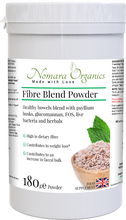 Load image into Gallery viewer, Nomara Organics Fibre Blend Powder. Especially formulated for detox and weight loss. 180g powder blend of psyllium husk, glucommanan and L-Glutamine. A tasty easy to make shake.