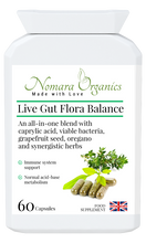 Load image into Gallery viewer, Nomara Organics Live Gut Flora Balance.  60 Capsules, strength of 100 million active cultures per capsule. For a healthy gut, balanced gut flora and strong immunity.