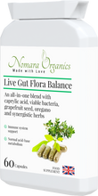 Load image into Gallery viewer, Nomara Organics Live Gut Flora Balance.  60 Capsules, strength of 100 million active cultures per capsule. For a healthy gut, balanced gut flora and strong immunity.