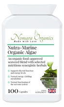 Load image into Gallery viewer, Nutra-Marine Organic Algae. A unique blend of iodine-rich food approoved seaweed. For supporting cognitive and tyroid function and the nervous system.