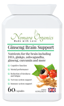 Load image into Gallery viewer, Nomara Organics Gingseng Brain Support. Highly Bioavailab supplement for optimal mental performance, energy and alertness. 60 capsules.
