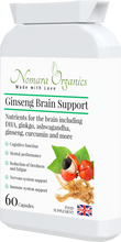 Load image into Gallery viewer, Nomara Organics Gingseng Brain Support. Highly Bioavailab supplement for optimal mental performance, energy and alertness. 60 capsules.