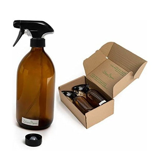 Nomara Organics® Amber Glass Spray Bottles 2 x 500ml boxed on Straw. BPA-free pump & Caps, Ecofriendly, Re-usable, perfect for a Gift, Baththroom, Kitchen, Organic Hair, Cleaning, Plant & Pet care products