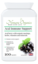Load image into Gallery viewer, Nomara Organics Acai Berry Immune Support. 100 capsules, potent Acai powder +high quality vitamins , minerals &amp; herbs..
