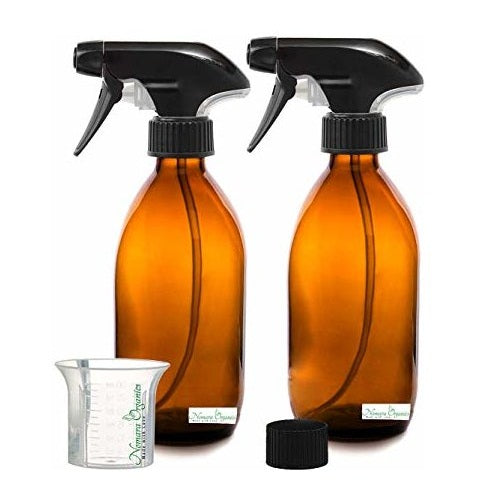 Nomara Organics® BPA-free Amber Glass Spray Bottles 2 x 300ml. BPA-free trigger, refillable, organic, beauty, pet, cleaning products