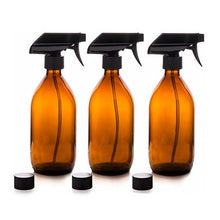 Load image into Gallery viewer, Amber Glass Spray Bottles 3 x 500ml by Nomara Organics®. Eco-friendly, BPA-free, Reusable for Cleaning-Aromatherapy-Essential Oils-Plants-Hair-Pet care &amp; DIY.
