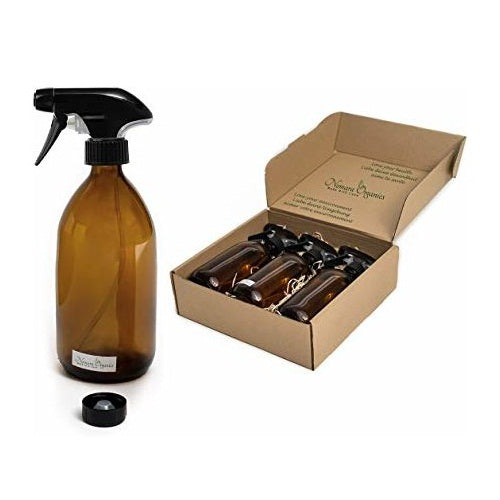 Nomara Organics® Amber Glass Spray Bottles 3 x 500ml large. Boxed on Straw, Pumps & 3 caps. Eco-friendly, Re-usable for Gift-Kitchen-Bathroom-Cleaning