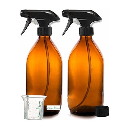 Nomara Organics® BPA-Free Amber Glass Spray Bottles 2 x 500ml. Pump/Refillable/Organic/Kitchen/Essential oil/DIY/Plant mister