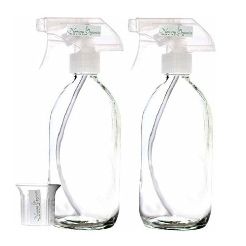 Nomara Organics® BPA-Free Clear Glass Spray Bottles. BPA-Free Trigger Pump, Refillable, Cleaning, Organic, Kitchen, Oil, Vinegar (2 x 500ml)