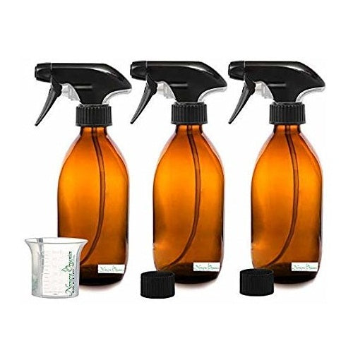 Nomara Organics® BPA-Free Amber Glass Spray Bottles 3 x 300ml. BPA-Free Trigger-Reusable-Kitchen-Hair-Bathroom-Plant & Orchid Mister