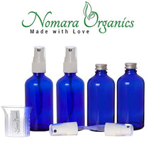 Load image into Gallery viewer, Nomara Organics® Glass Leak Proof Blue Atomizer Spray Bottles, 4 x30ml. Refillable-Handbag- Organic-Beauty-Lotion-essential oil-Herbal liquids
