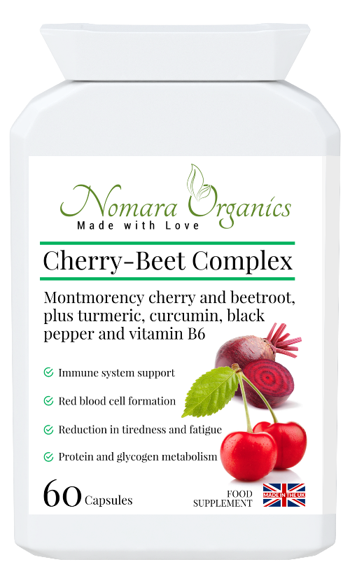 Nomara Organics Cherry-Beet Complex.  60 capsules of a natural extract from cherries and beetroot powder. Boosts energy and supports immunity.