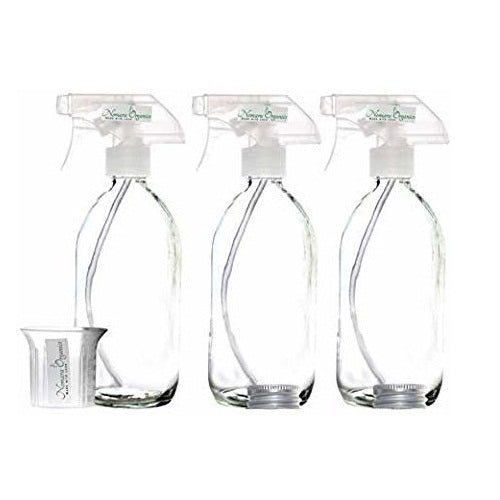 Nomara Organics® BPA-Free Clear Glass Spray Bottles 3 x 300ml. BPA-free trigger, refillable, eco-friendly, kitchen, oil, vinegar, beauty, cleaning products