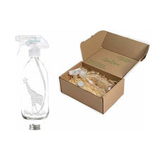 Load image into Gallery viewer, 1pc Giraffe Laser Engraved Glass Spray Bottle 500ml by Nomara Organics®. Nestled on straw, BPA-free pump. Re-usable, ideal for a Gift, Bathroom, Kitchen, Flower vase, Ornament, Hair care, Room sprays, Essential oil blends, Cleaning
