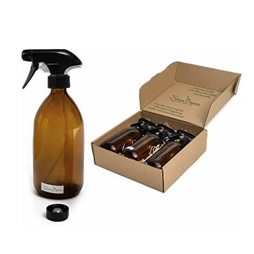 Boxed Amber Glass Spray Bottles 3 x 500ml by Nomara Organics®. BPA-free, Trigger Pump + Caps.  Eco-friendly, Re-usable, perfect for a Gift, Organic products for Plants, Cleaning & Hair Care, DIY, Bathroom or Kitchen.