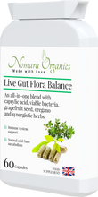 Load image into Gallery viewer, Nomara Organics Live Gut Flora Balance.  60 Capsules, strength of 100 million active cultures per capsule. For a healthy gut, balanced gut flora and strong immunity.
