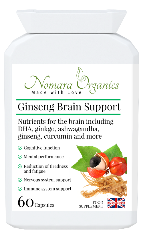 Nomara Organics Gingseng Brain Support. Highly Bioavailab supplement for optimal mental performance, energy and alertness. 60 capsules.