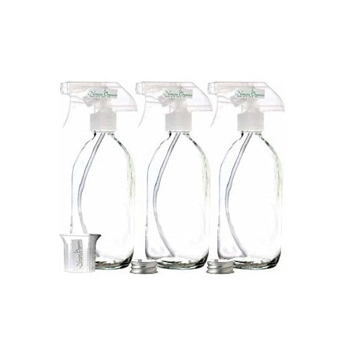 Nomara Organics® BPA-Free Clear Glass Spray Bottles 3 x 500ml. BPA-Free Trigger, Refillable, Eco-friendly, Plants, Bathroom, Organic cooking, Cleaning